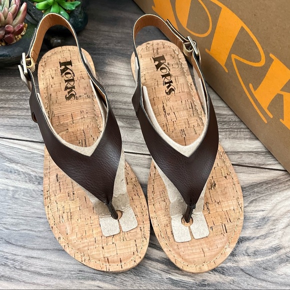 NIB Korks by Kork Ease Skylar Flat Toe Post Thong Sandal Dark Brown PU - Picture 2 of 12